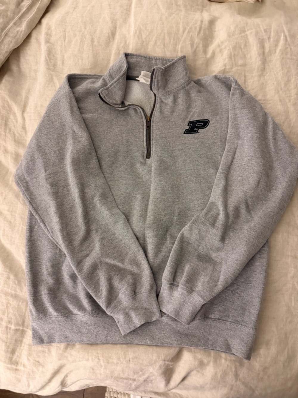 Purdue Gildan Gray Quarter-Zip Sweatshirt with Logo